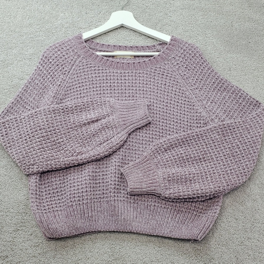 Altar'd State Sweater Womens Small Purple Chenille Waffle Knit Raglan Chunky